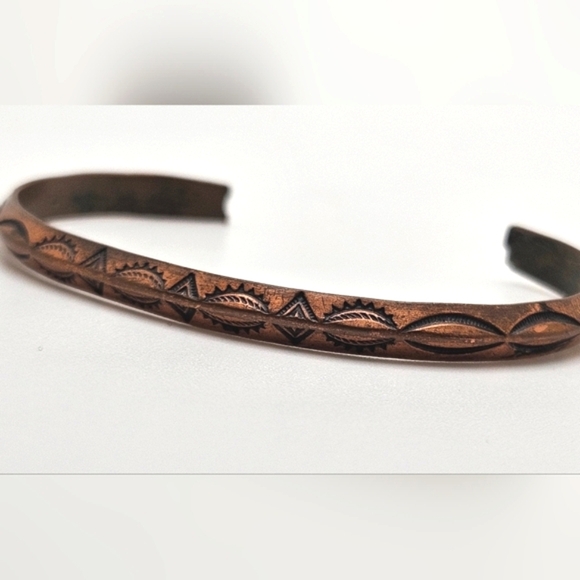 Real COPPER Carved Engraved Design Cuff Bracelet Smaller Sized - Picture 8 of 8